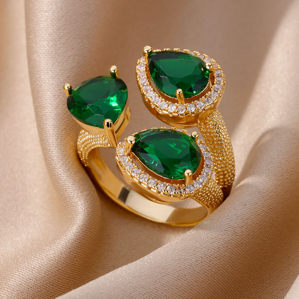 Green Zircon Water Drop Ring - Nandi London